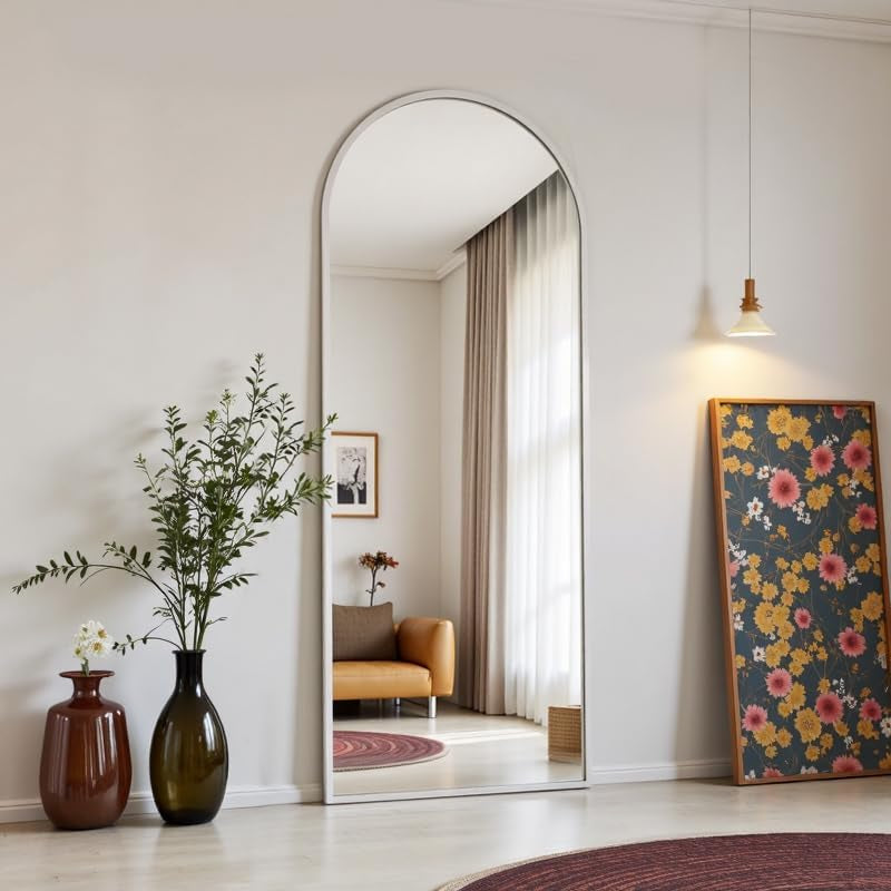 Arched FullLength Aluminum Framed Floor Mirror White