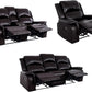 Espresso Leather Sofa Set With Manual Recliner For Living Room