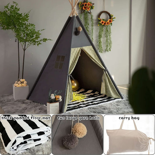 Charcoal Grey Teepee Playhouse With Cushioned Mattress
