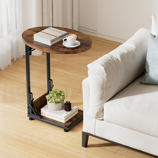 Folding C-Shaped End Table Authentic Walnut Finish