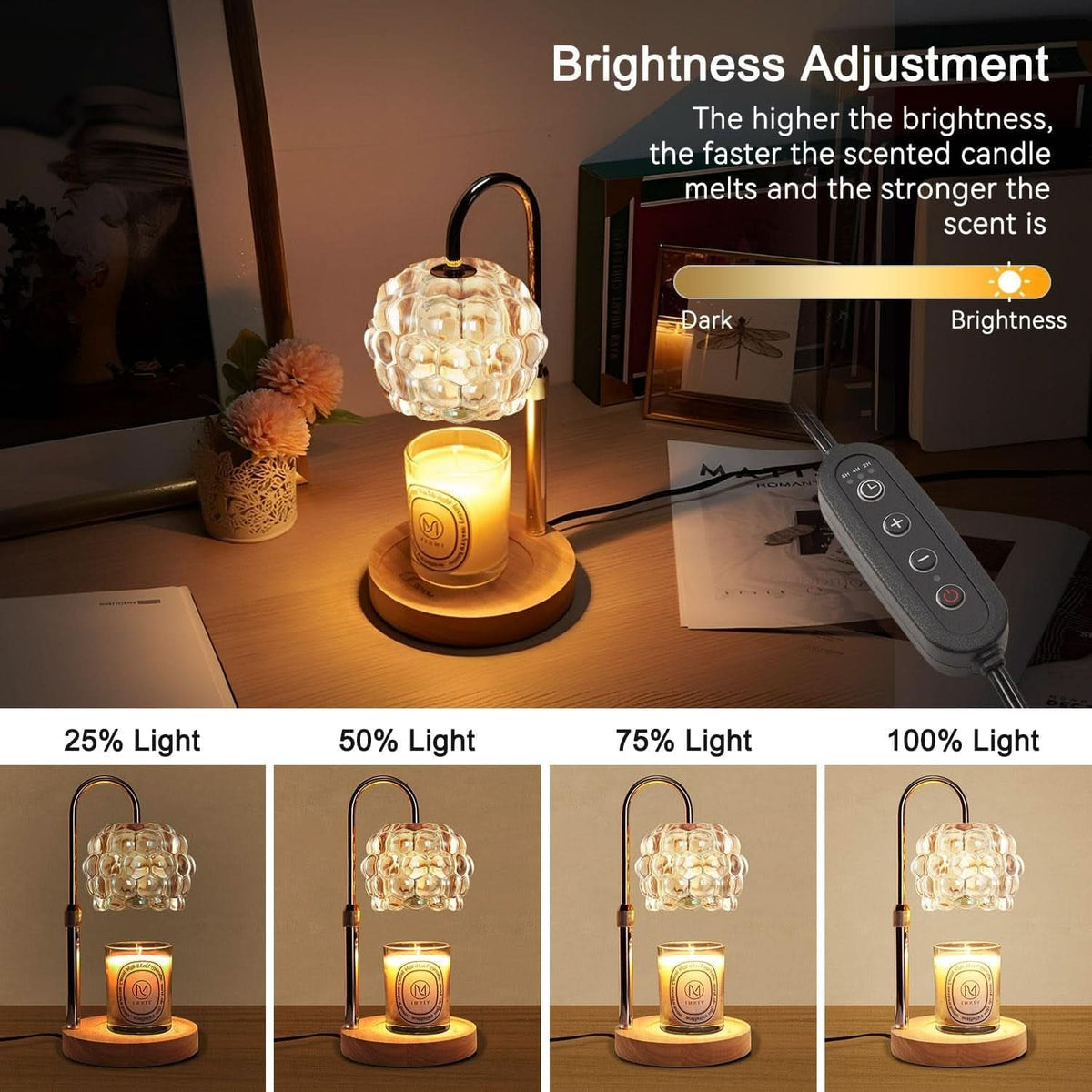 Candle Warmer Lamp With Adjustable Dimmer Illumination