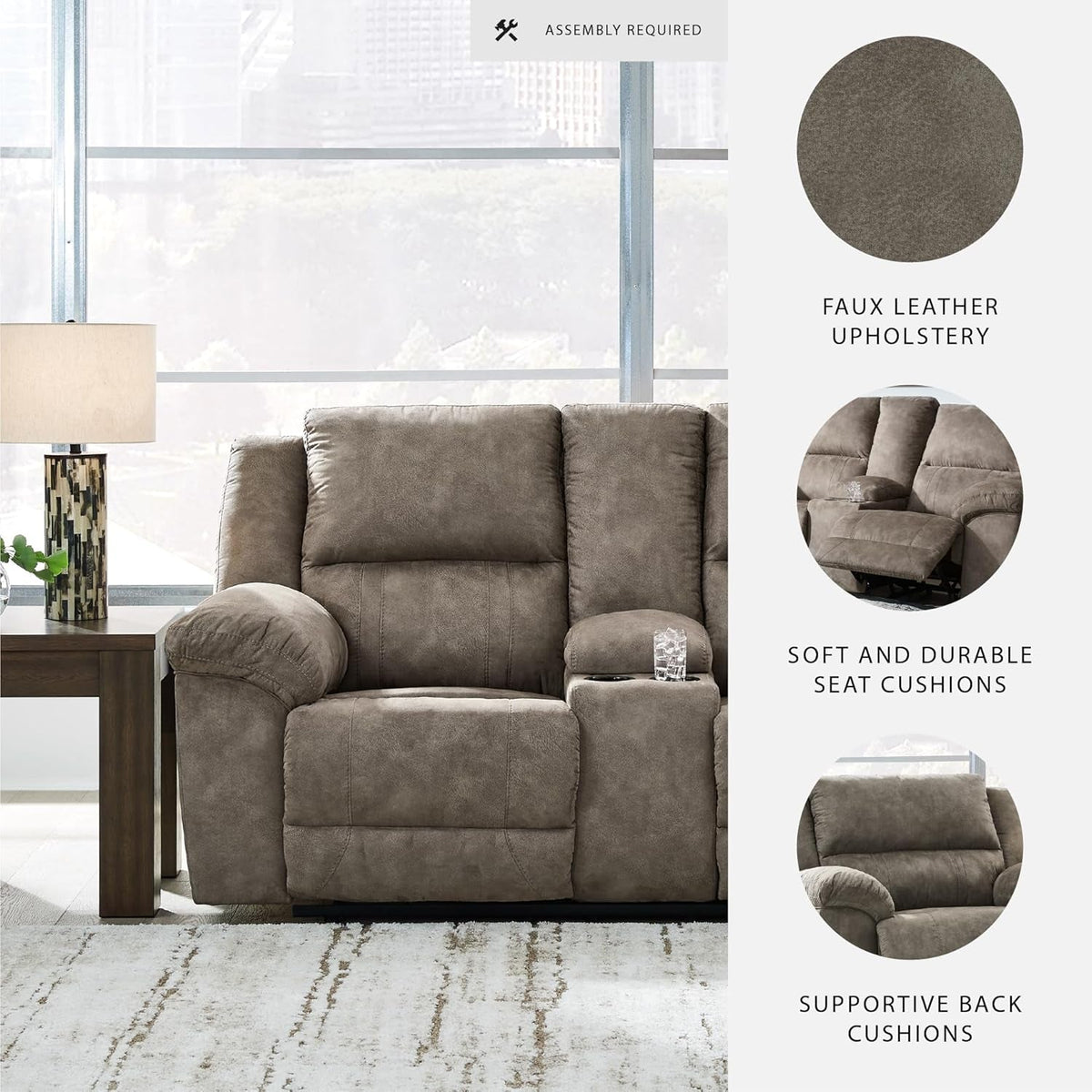 Gray Double Reclining Faux Leather Loveseat Deluxe