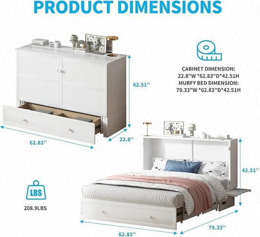 Queen Murphy Bed Featuring Mattress Included White-1