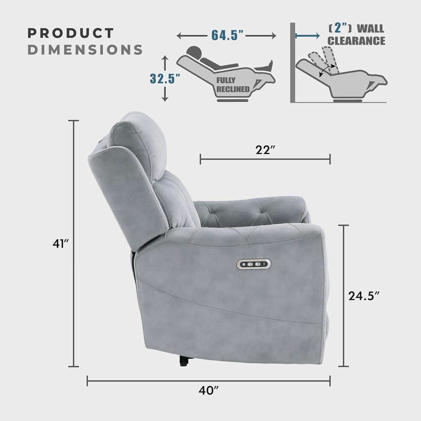 Power Double Reclining Sofa Gray Microfiber Cushioned