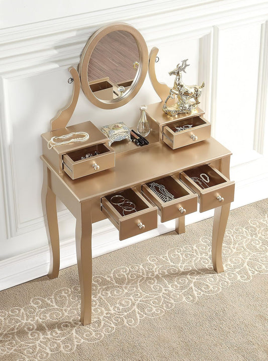 Gold Makeup Vanity Table With Customizable Storage