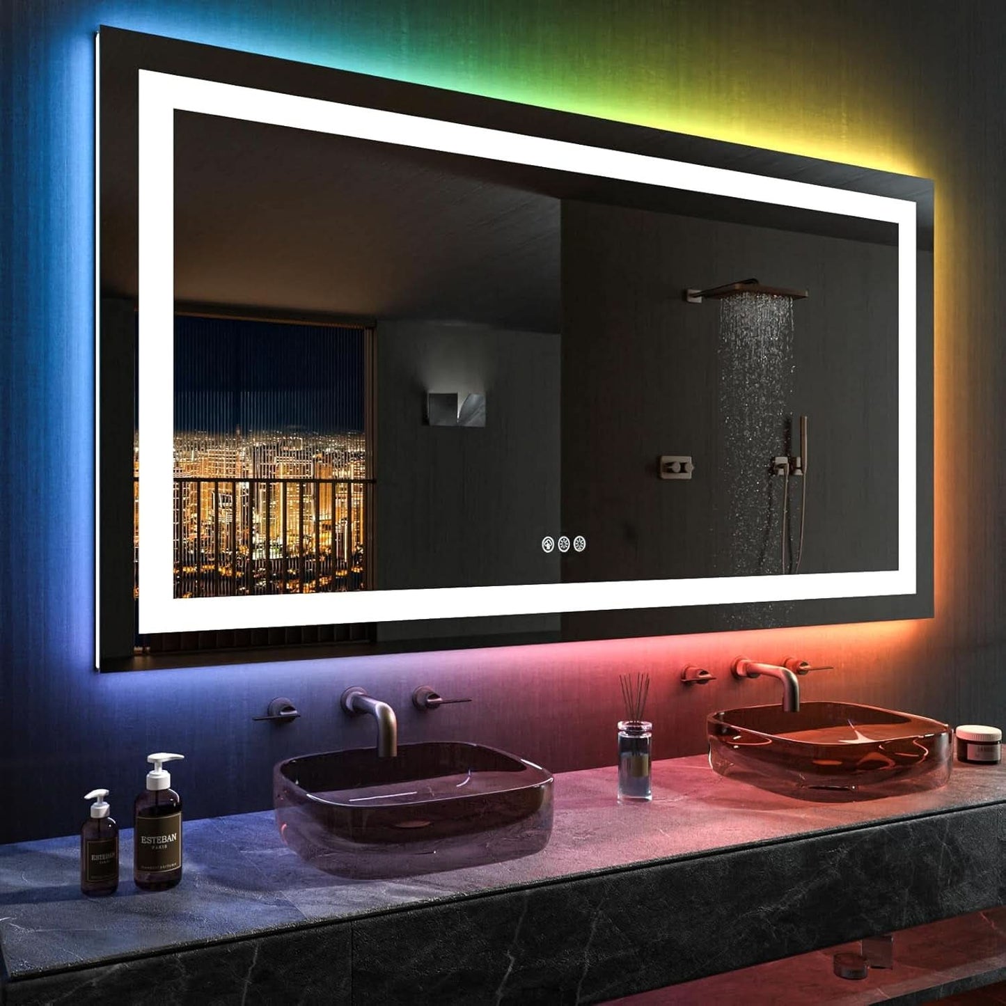 60x30 Inch RGB Dimmable LED Vanity Mirror Anti Fog Back lit