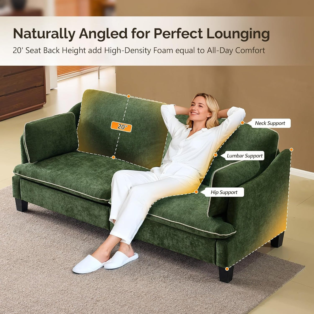 84 Inch Extra Deep Luxuriously Textured Linen Velvet Sofa-3
