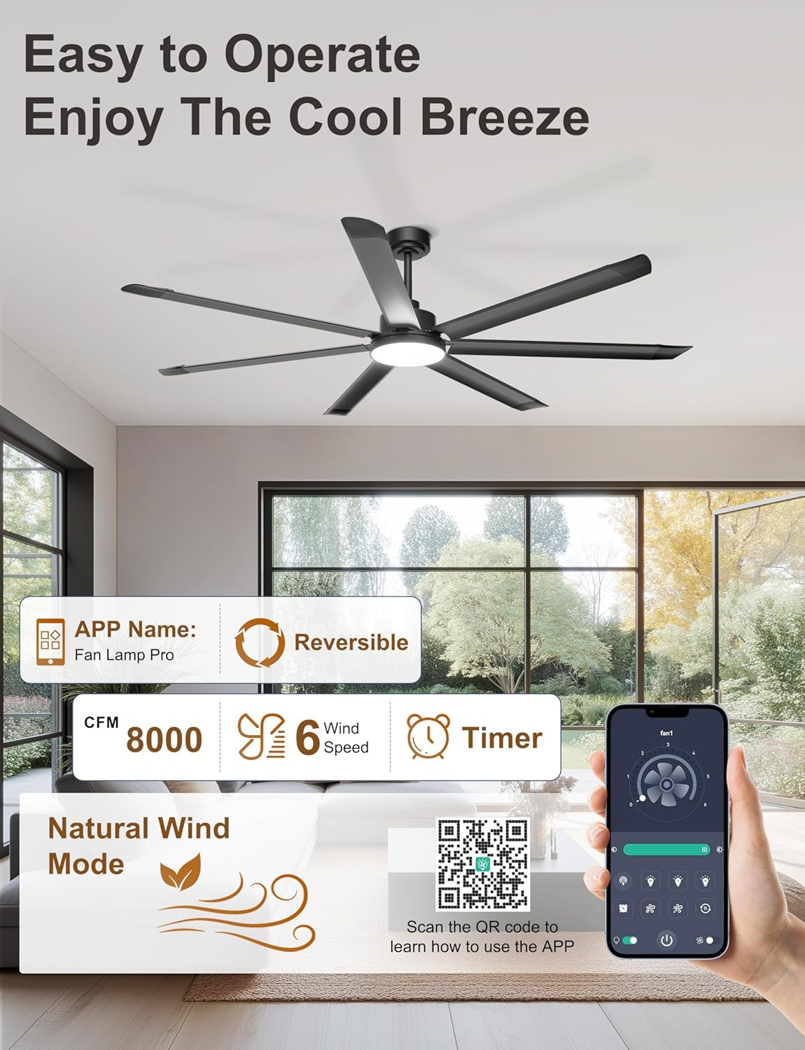 72Inch Industrial Ceiling Fan With Dimmable Lights