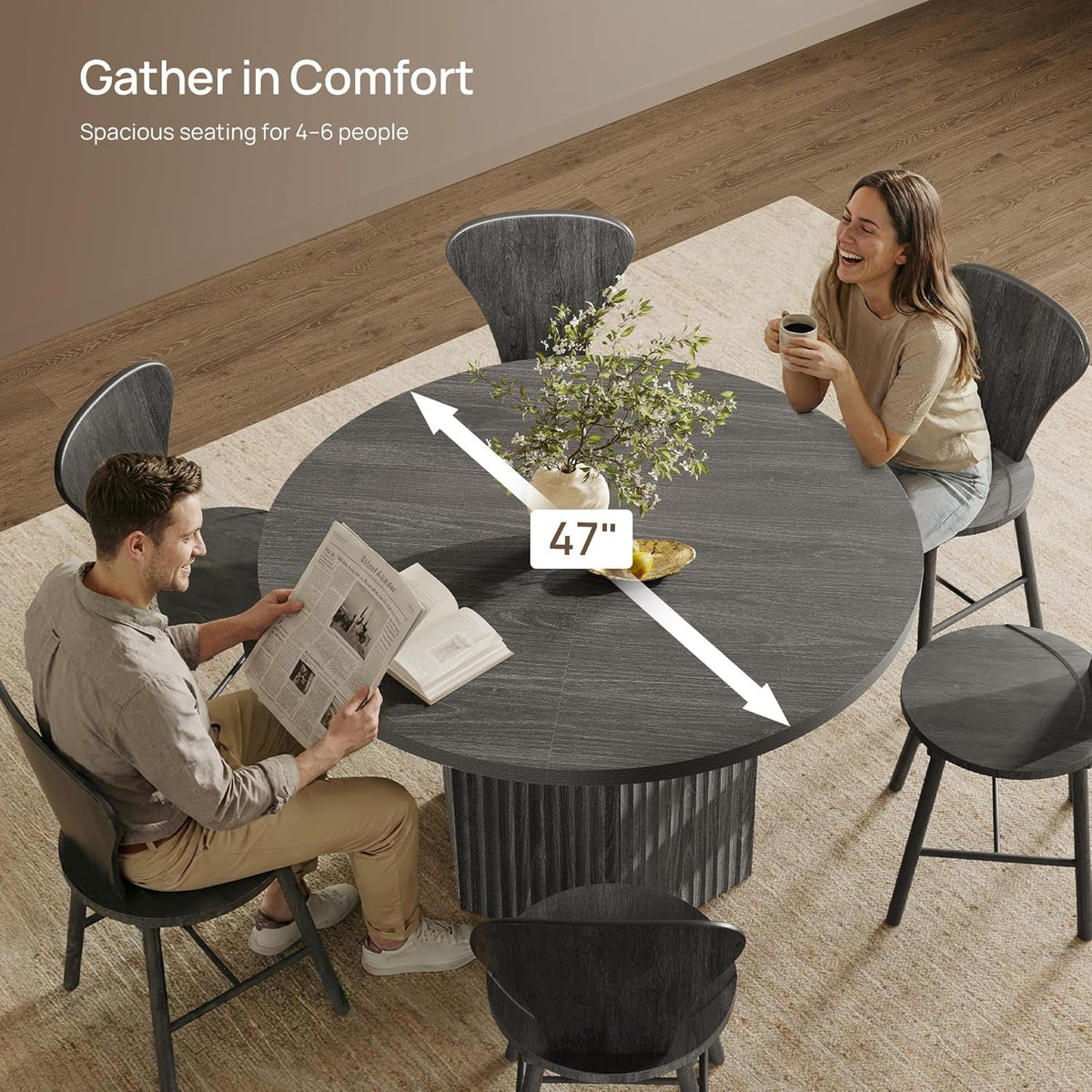 Round Forty Seven Inch Dining Table Charcoal Grey Model