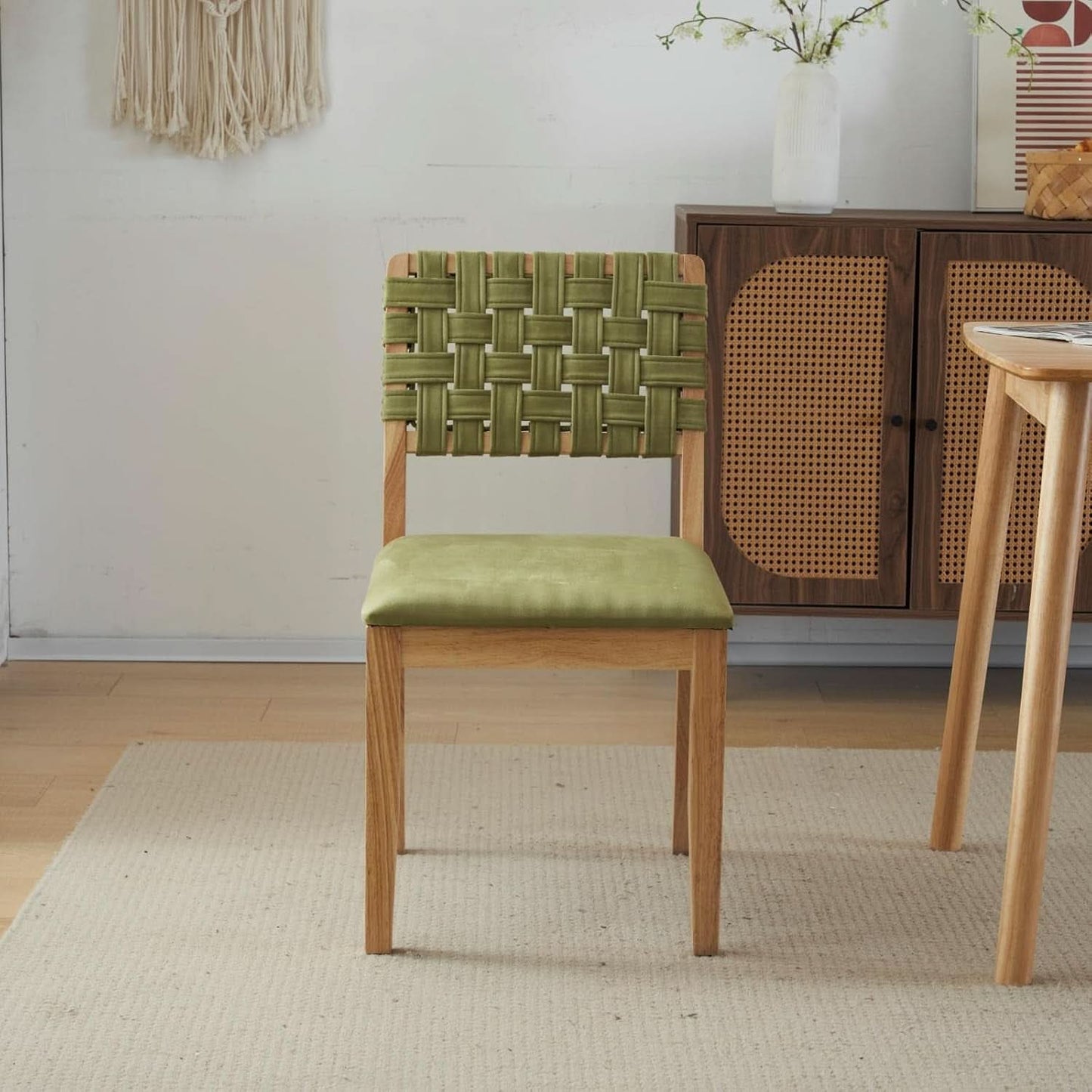 Sage Green Woven Upholstered Dining Chairs Set Of Four