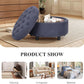 Blue Upholstered Circular Storage Ottoman With Tray