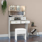 White Vanity Desk Featuring Multifunctional LED Mirror