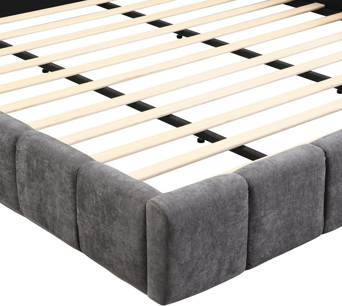 King Size Gray Chenille Upholstered Platform Bedstead