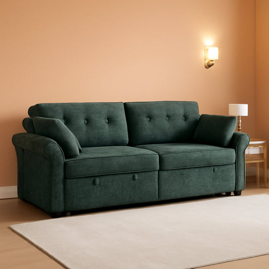 Green 3-Seater Modular Convertible Sleeper Sofa USB