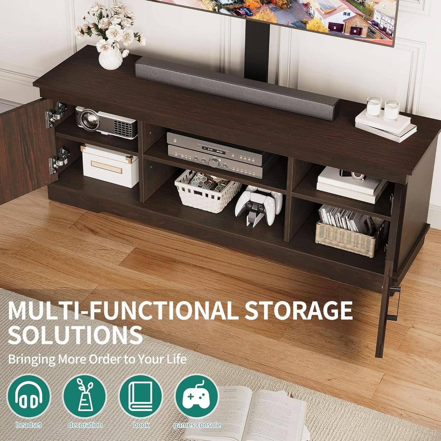 Espresso Farmhouse TV Stand With Adjustable Mounting