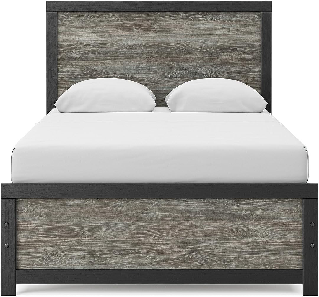 Full Panel Bed Frame With Headboard TwoToneTexturedFinish