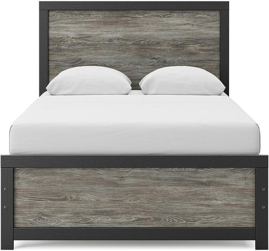 Full Panel Bed Frame With Headboard TwoToneTexturedFinish