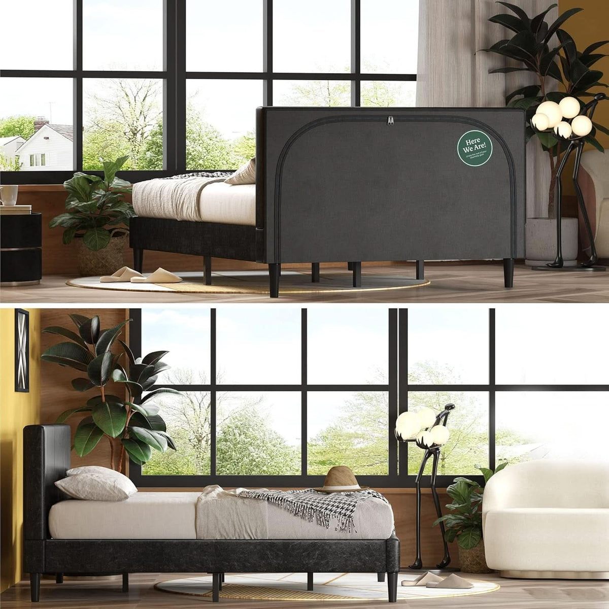 Queen Faux Leather Platform Bed Frame With Wood Slats