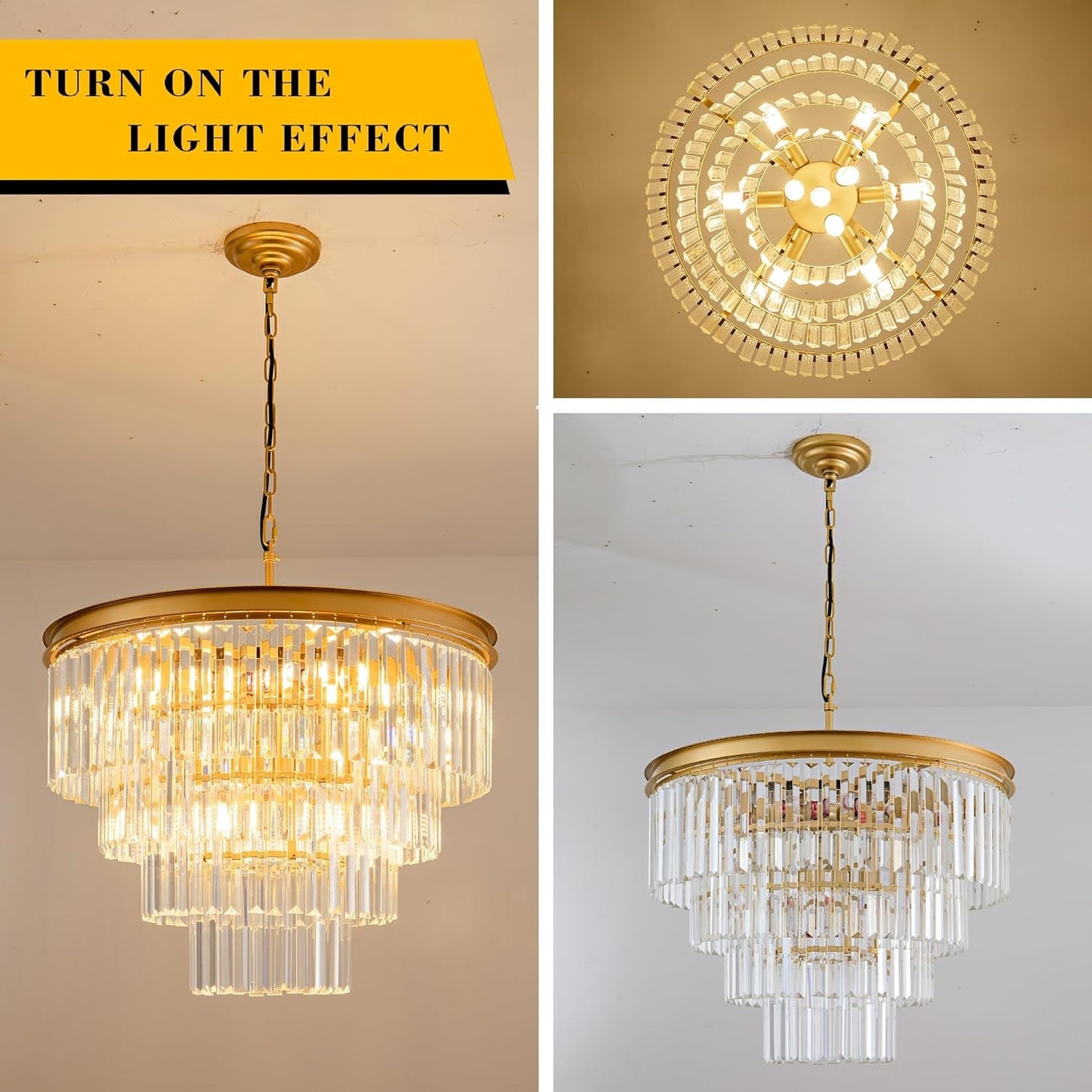 Gold Crystal Chandelier 22.9in Ceiling Pendant Light-3