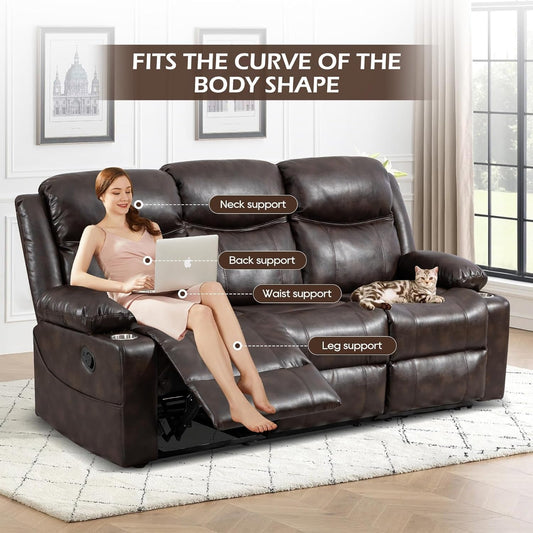 Chestnut Premium Recliner Sofa With Massage Deluxe