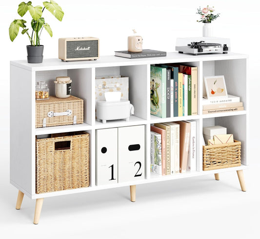 Freestanding White Eight Cube Wooden Bookshelf Organizer-0