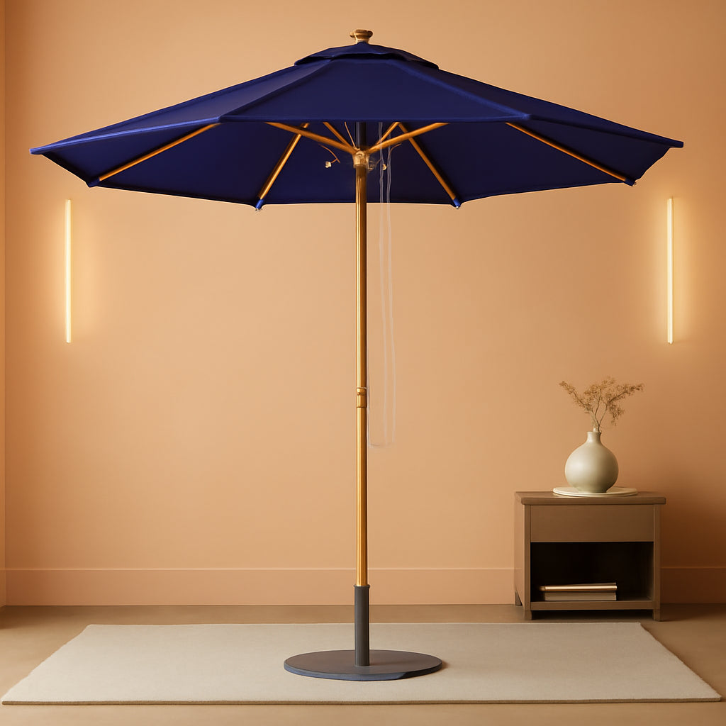9ft Bamboo Outdoor Patio Umbrella Pulley Lift Market Umbrella