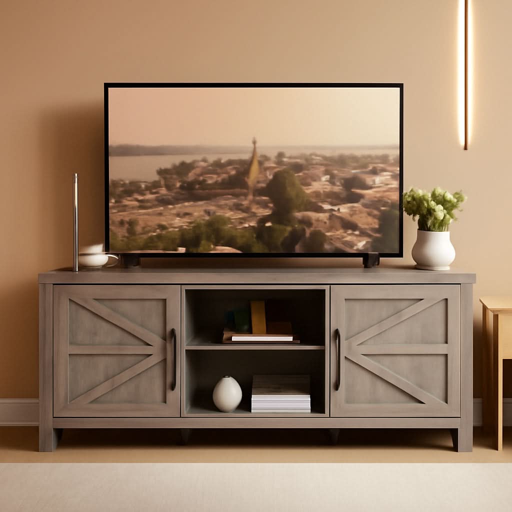 Gray Farm house TV Stand 65 Inch Entertainment Center
