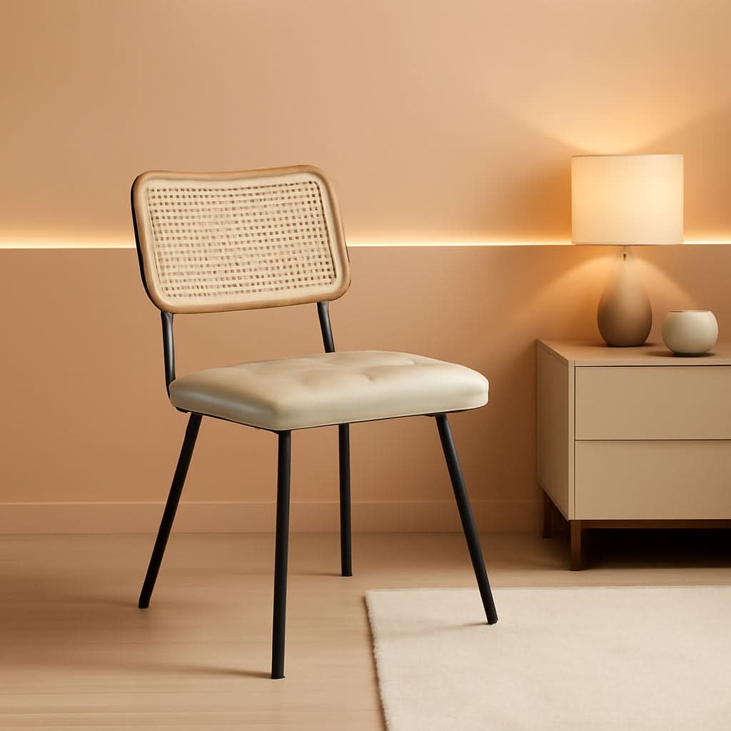 Rattan Dining Chairs Set Of 2 With PU Leather Cushions