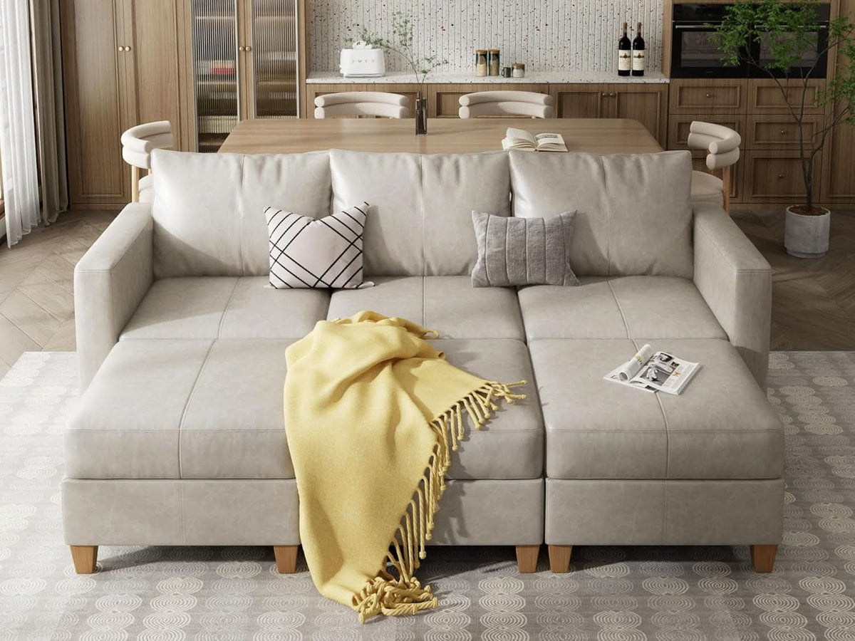 Faux Leather Modular Sectional Sleeper Sofa Storage-3