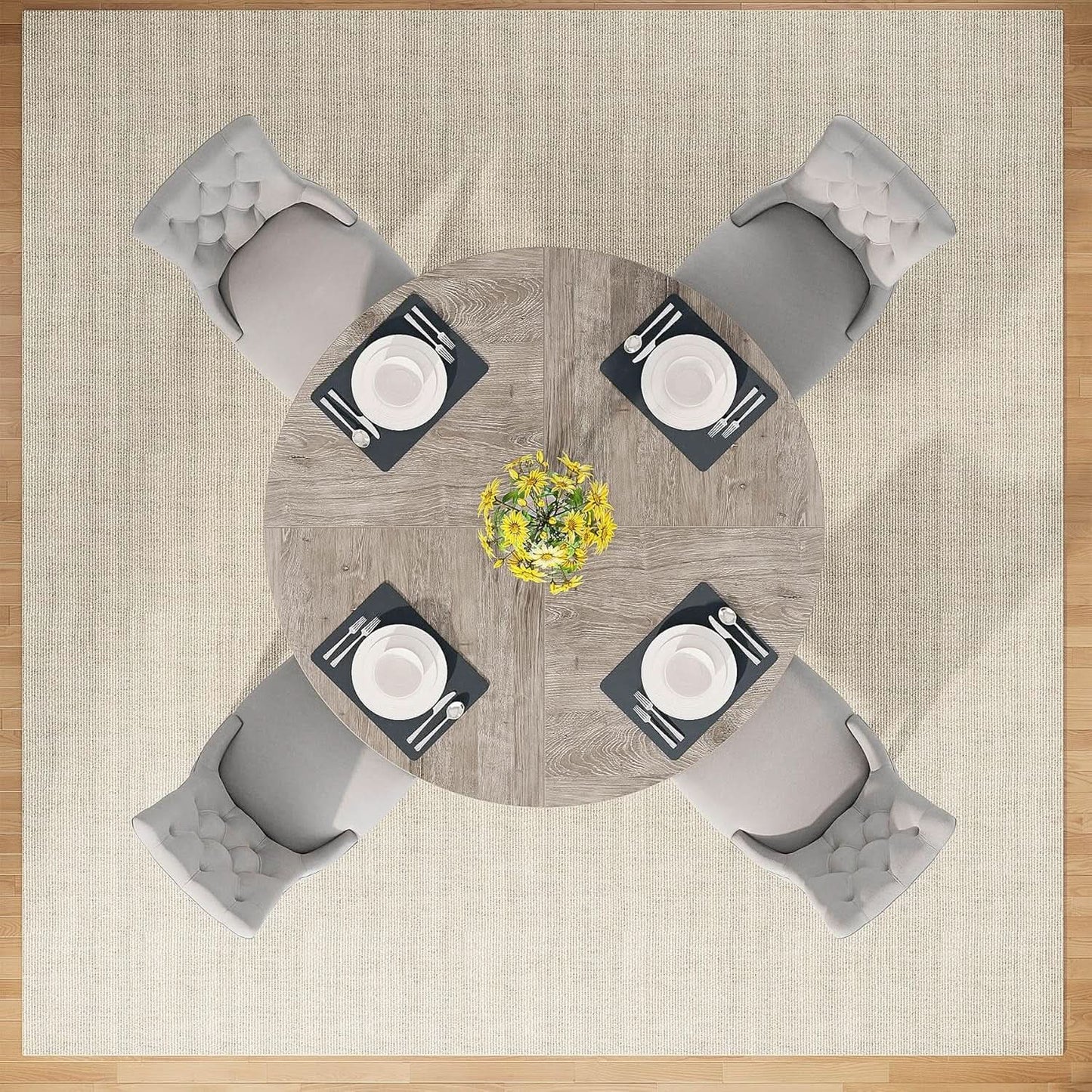 Round Dining Table 47 Inch Wood Farmhouse Grey Kitchen