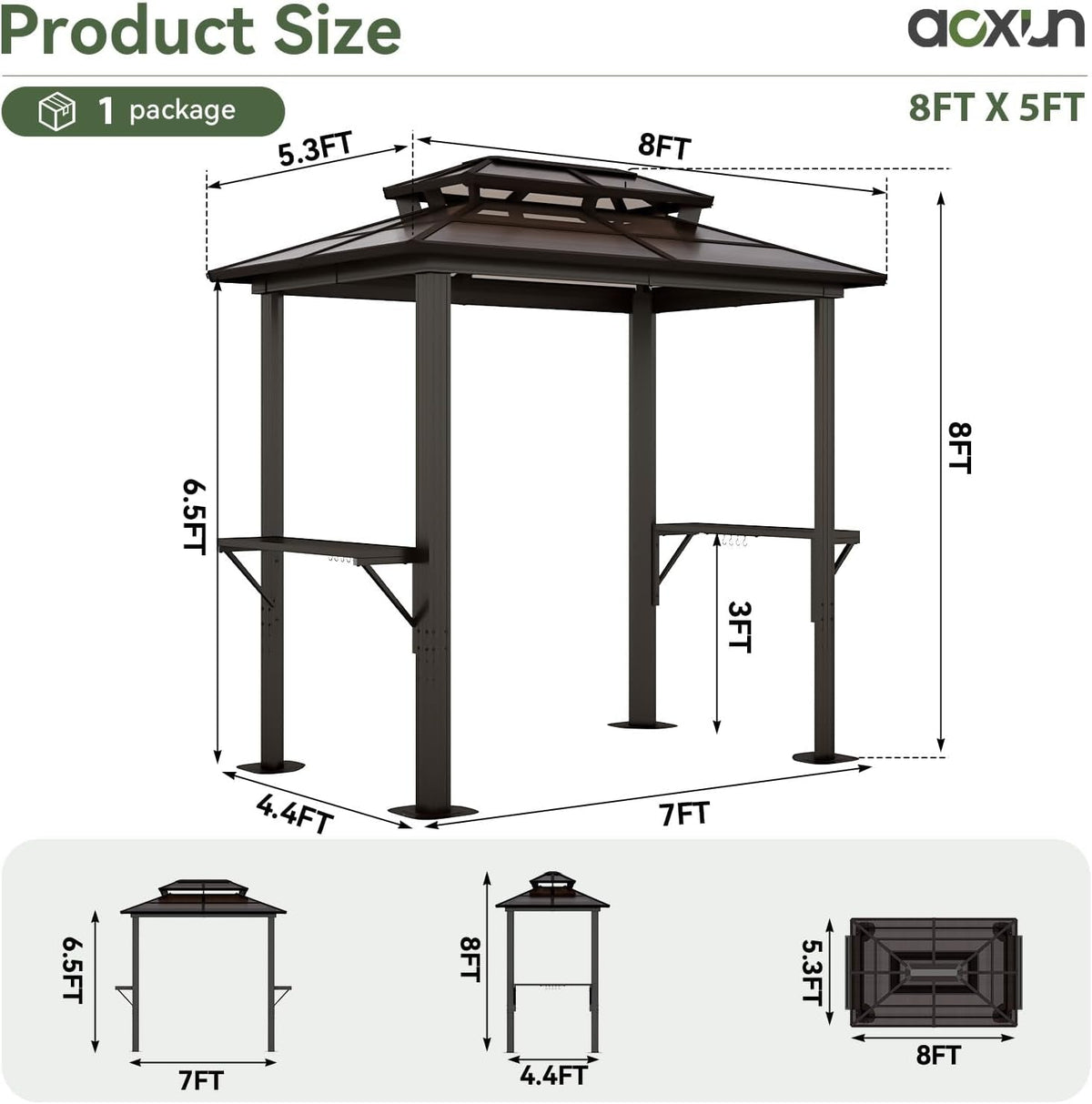 Aluminum Grill Gazebo 8x5ft With Polycarbonate Roof