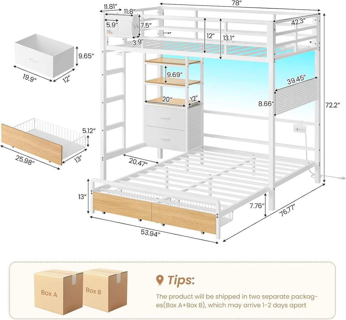 Industrial Grade Twin Over Full Metal Bunk Bed Drawers