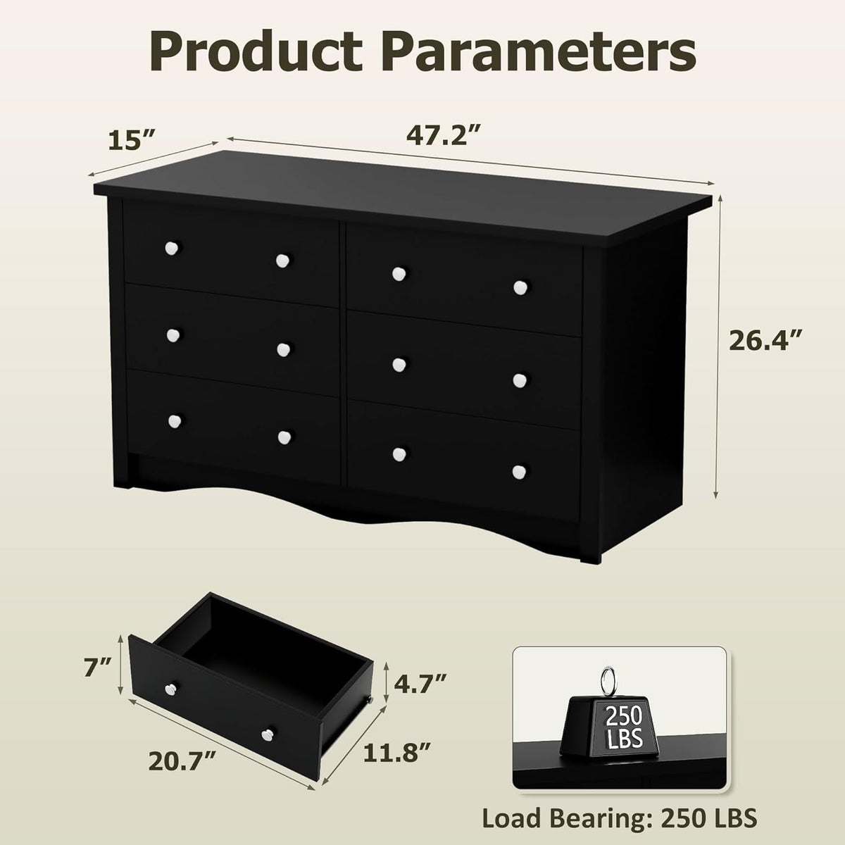 Black Premium Bedroom Dresser With Storage Drawers-1