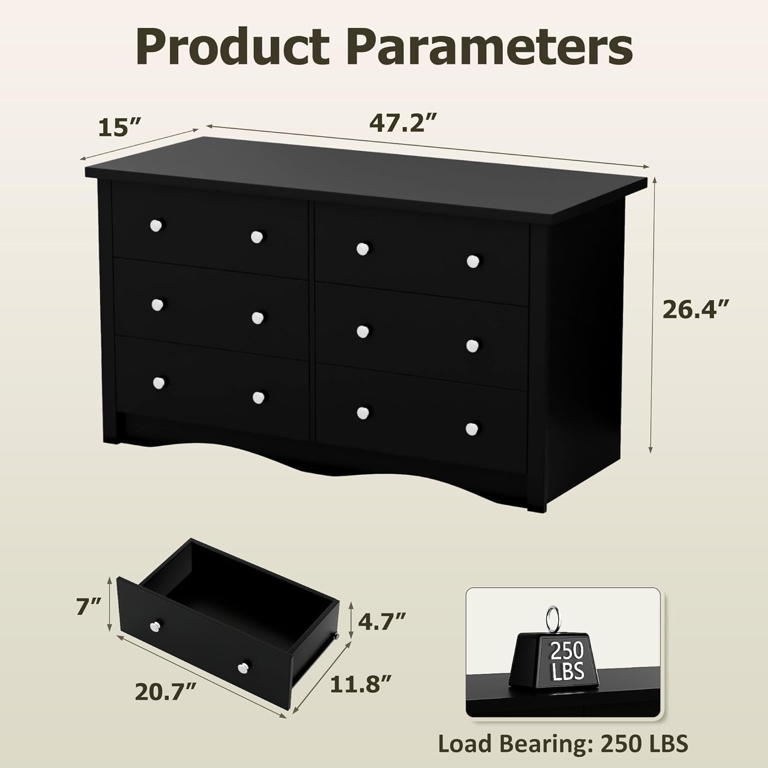 Black Premium Bedroom Dresser With Storage Drawers-1
