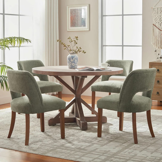 Green Fabric Upholstered Wooden Dining Chairs Sets