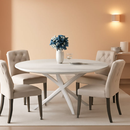 47.24in Circular Dining Table White Marble Pedestal