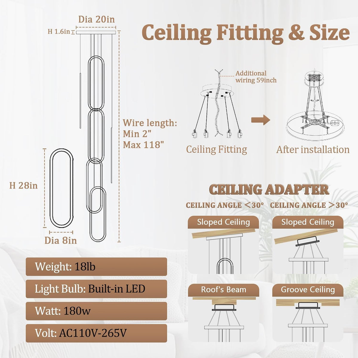 Six Ring LED Dimmable Black Chandelier Ceiling Light