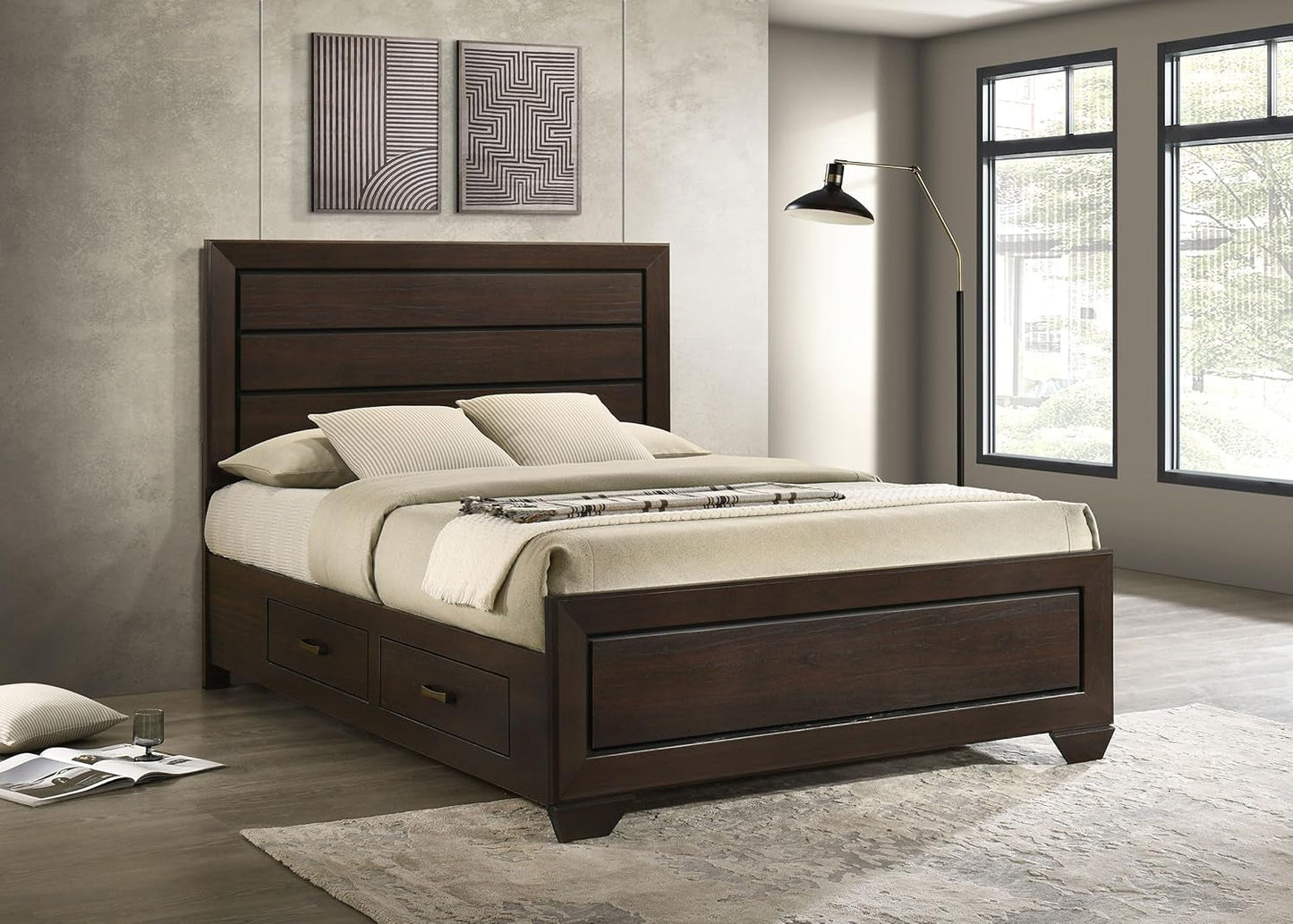 Queen Platform Bed Dark Cocoa With Ample Storage Drawers