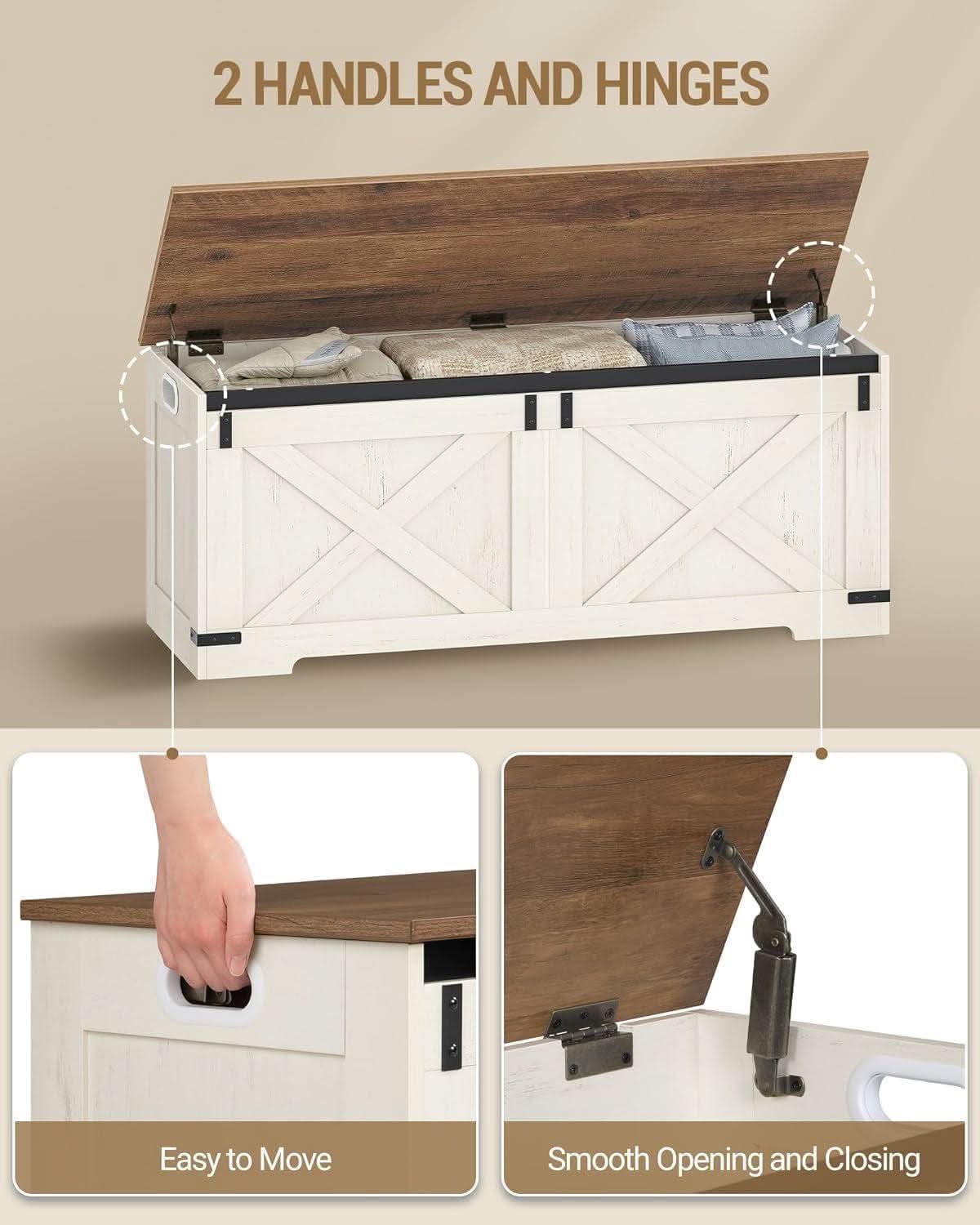 Forty Seven Point Two Inch Lift Top Storage Chest White Brown Bench