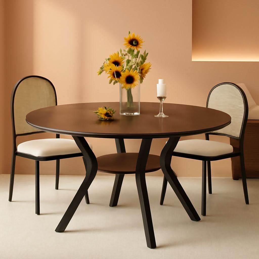 42 Inch Round Dining Table Walnut With Built In Storage