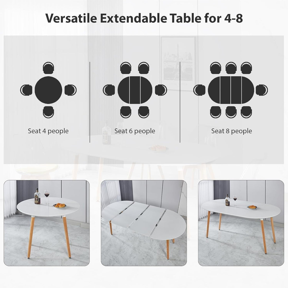 Extendable Oval Dining Table Metal Construction Grey-2