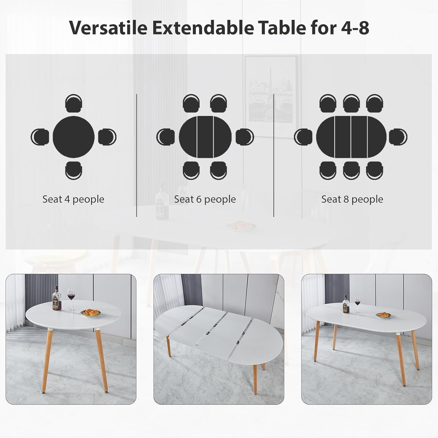 Extendable Oval Dining Table Metal Construction Grey-2