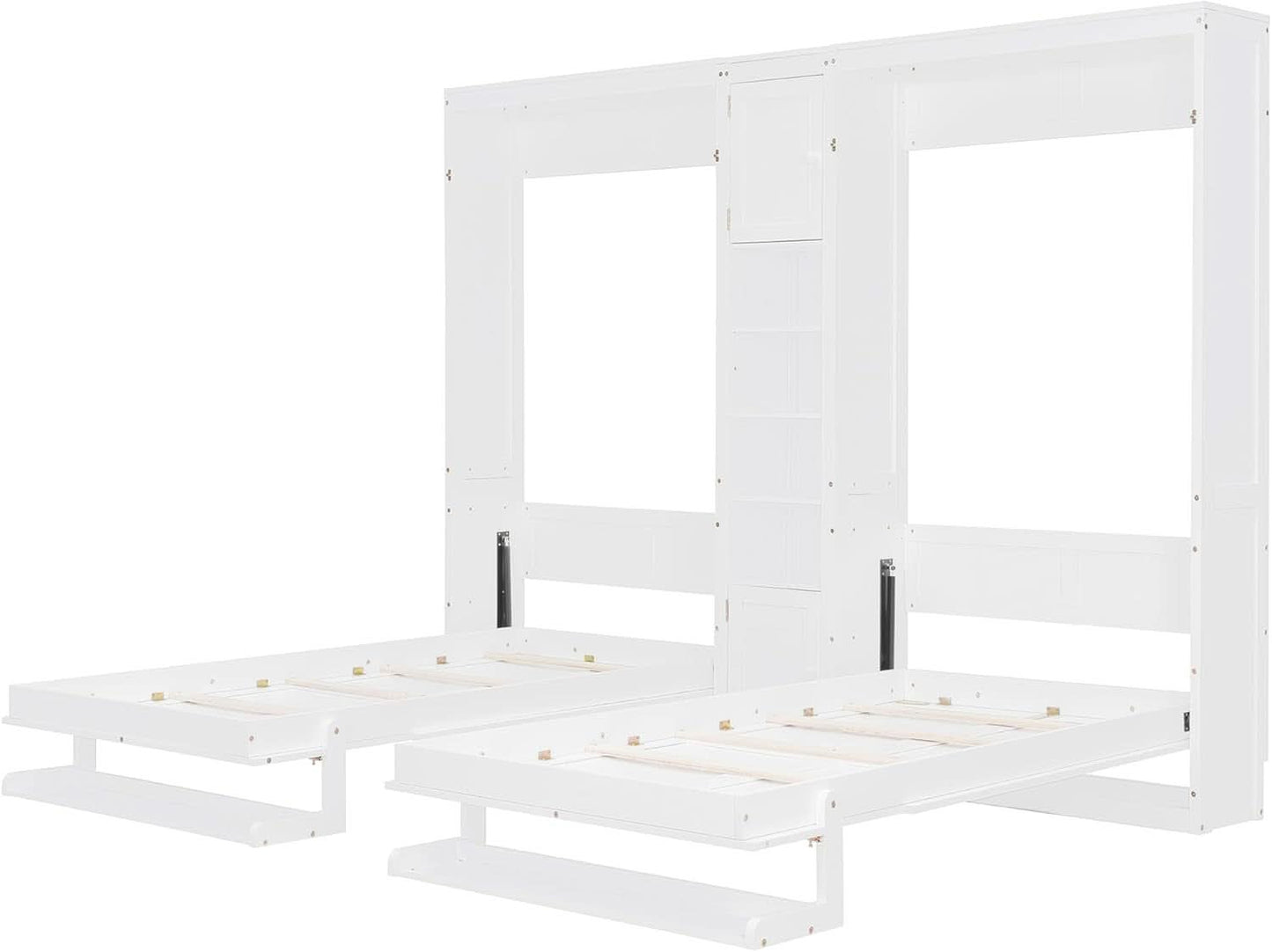 White Twin Murphy Bed With Contemporary Storage Cabinets-4