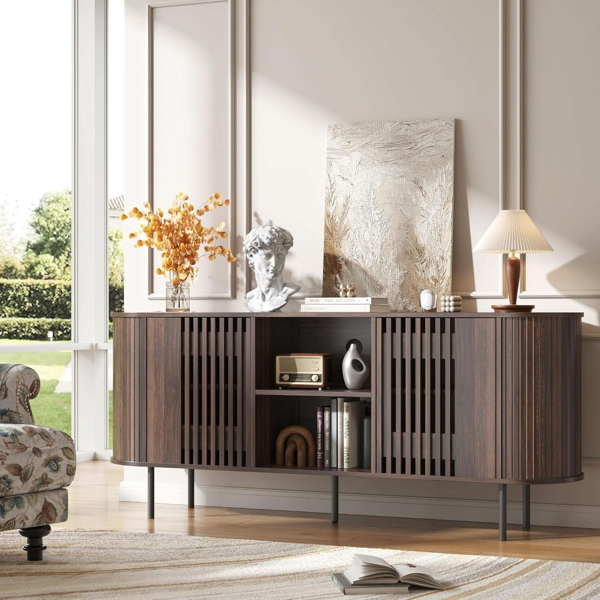 65 Inch TV Stand Premium Mid Century Storage With Cable Management For Living Room-2