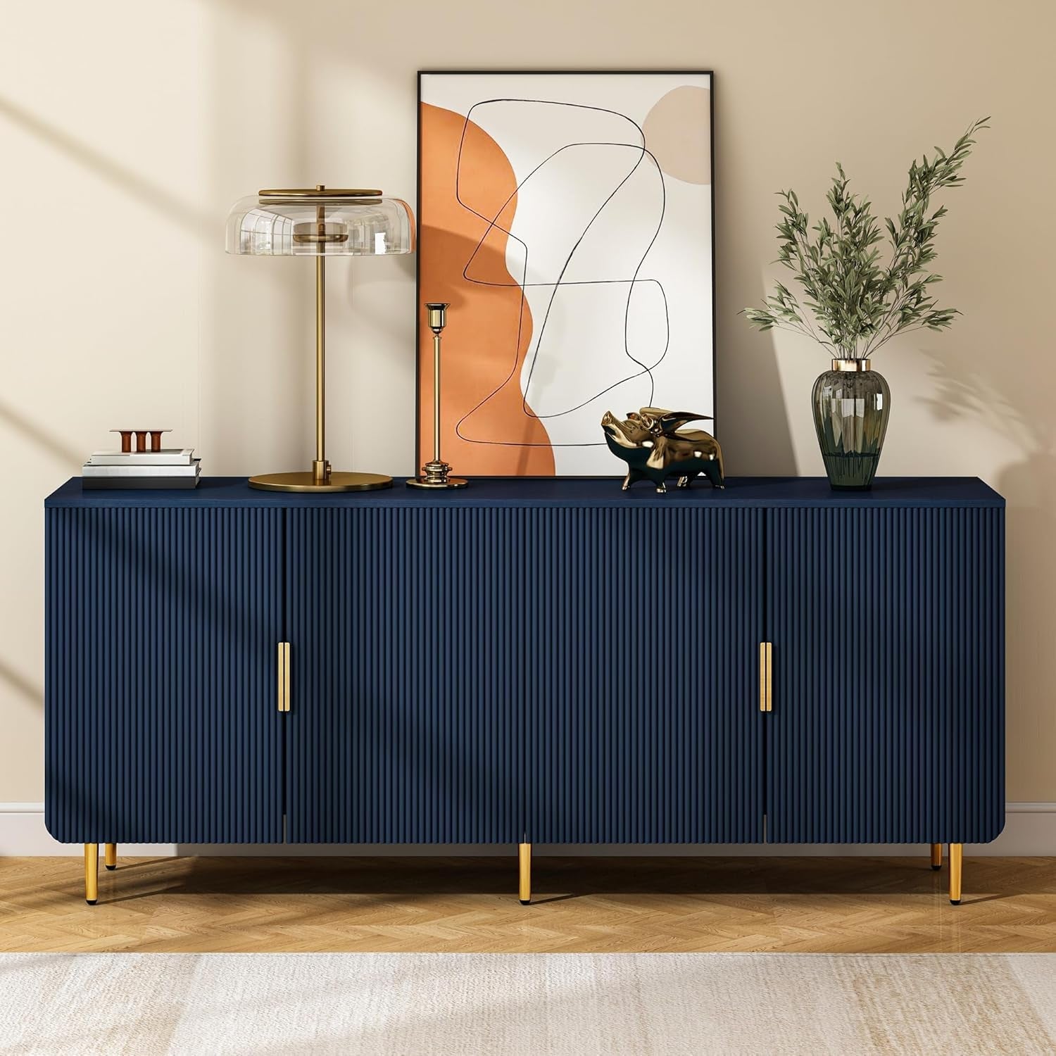 65Inch Blue Sideboard Buffet Cabinet Modern Console-2