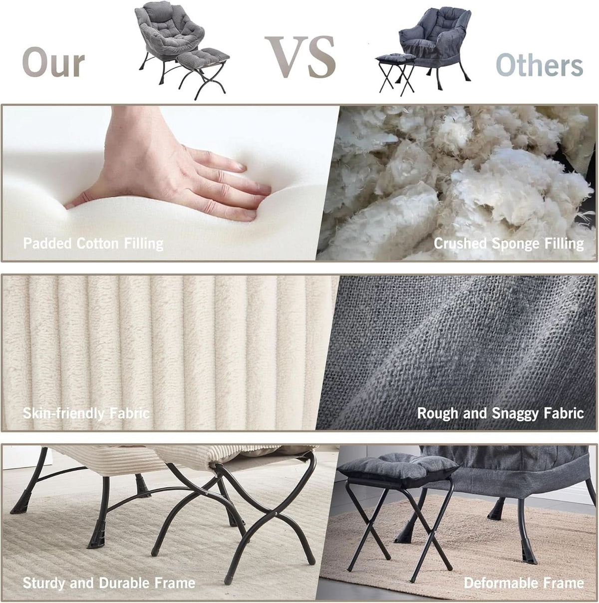 White Ergonomic Contemporary Lounge Chair With Ottoman