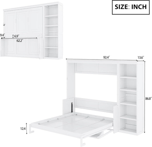 Queen Murphy Desk Bed White With Integrated Shelving-1