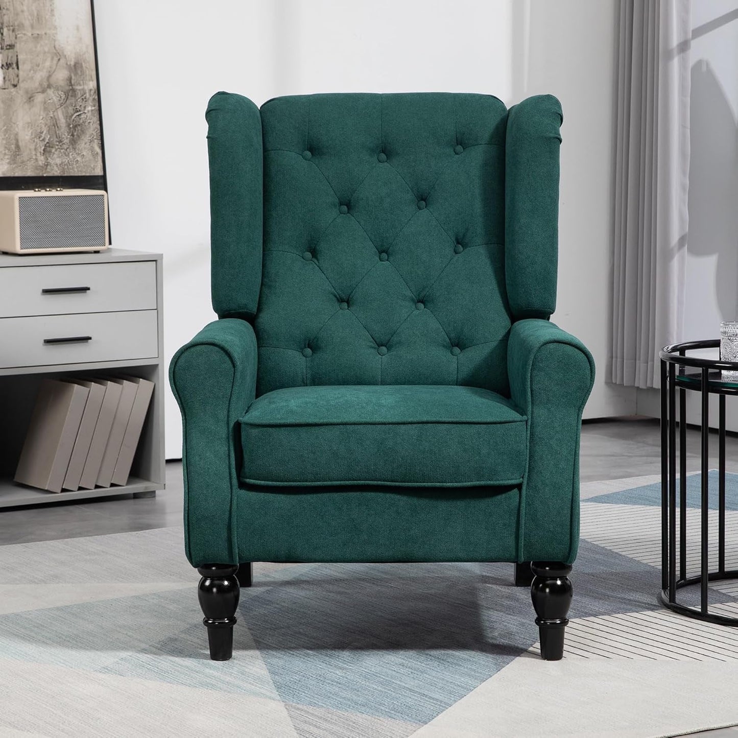 Dark Green Wingback Accent Chair Tufted Upholstery