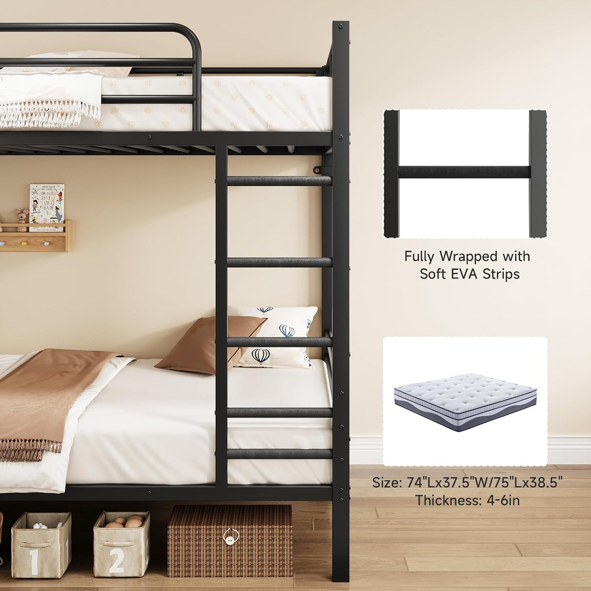 Black TwinOverTwin HeavyDuty Bunk Bed WithIntegratedDesk