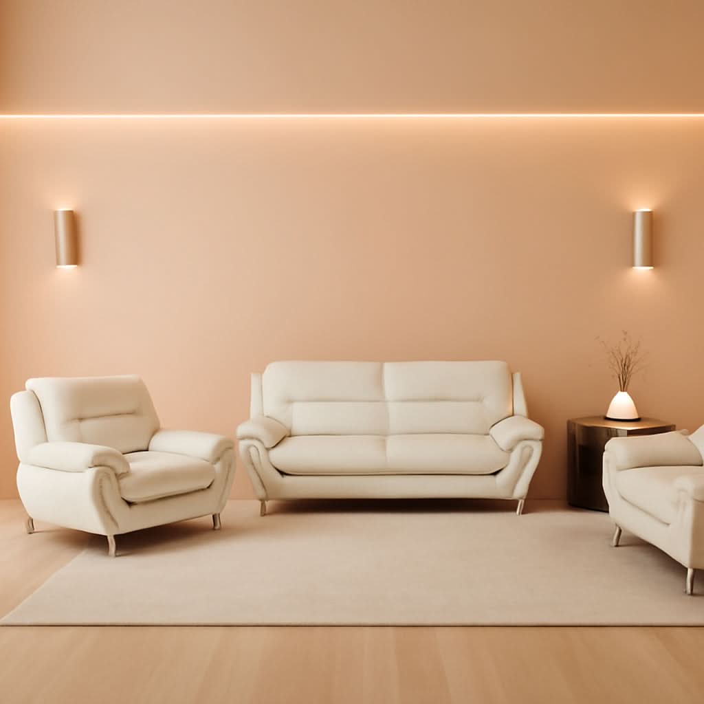 Faux Leather 3 Piece Modern Living Room Sofa Set White